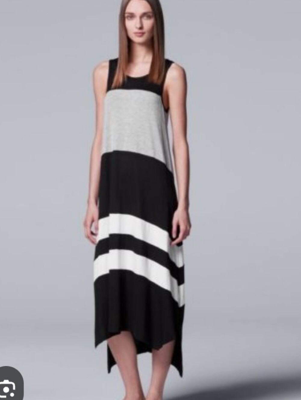 Simply Vera Wang Black, Gray & White Asymmetric Hem Maxi Colorblock Dress